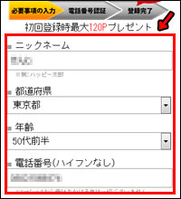 �n�b�s�[���[���iHAPPYMAIL�j�o�^���ڗ�